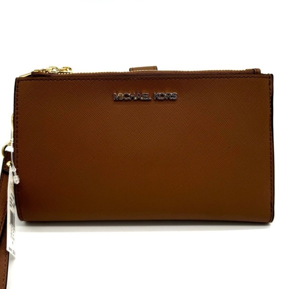Michael Kors Large Double Zip Wallet Wristlet Luggage Brown - Picture 1 of 9